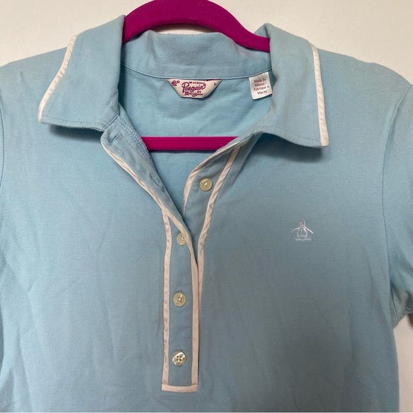 Original Penguin Light Blue Short Sleeve Polo Shirt with White Piping Large - Picture 4 of 13